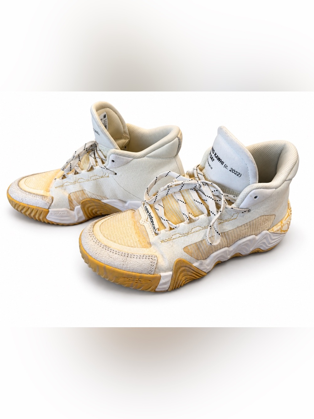New Balance Kids White and Yellow-Beige High-Top Sneakers